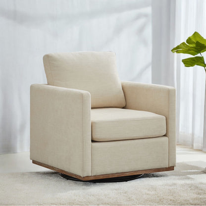 Swivel Accent Chair360 Degree Square Swivel Chair for Living Room, Mid Century Modern Upholstered Swivel Barrel Chair,Comfy Sofa Armchairs for Bedroom,Nursery,Chenille(Beige)