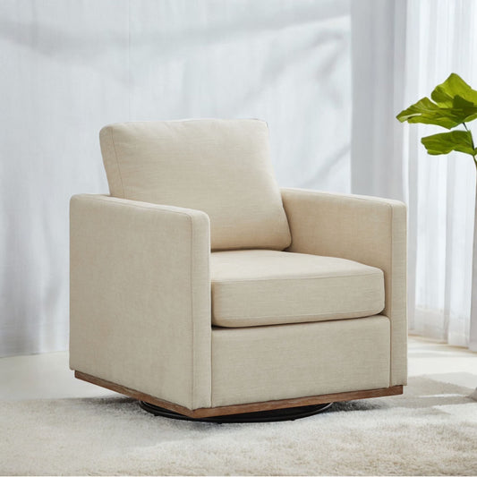 Swivel Accent Chair360 Degree Square Swivel Chair for Living Room, Mid Century Modern Upholstered Swivel Barrel Chair,Comfy Sofa Armchairs for Bedroom,Nursery,Chenille(Beige)