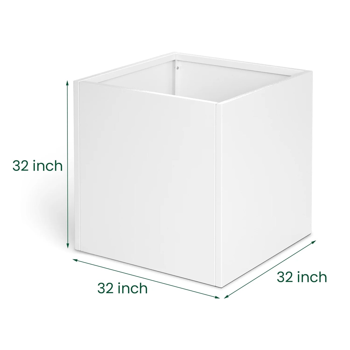 32" Square Planter Box with Drainage Holes for Outdoor Plants Garden Pot Rectangular Tall Flower Metal Steel Heavy Duty for Yard Patio Deck Hotel Front Porch Large Container Decorative, White