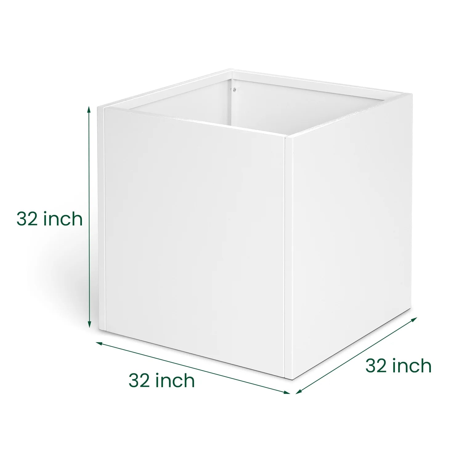 32" Square Planter Box with Drainage Holes for Outdoor Plants Garden Pot Rectangular Tall Flower Metal Steel Heavy Duty for Yard Patio Deck Hotel Front Porch Large Container Decorative, White