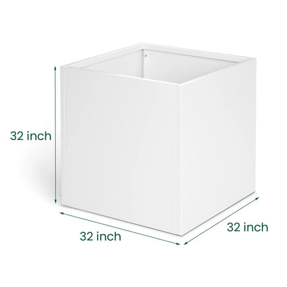 32" Square Planter Box with Drainage Holes for Outdoor Plants Garden Pot Rectangular Tall Flower Metal Steel Heavy Duty for Yard Patio Deck Hotel Front Porch Large Container Decorative, White