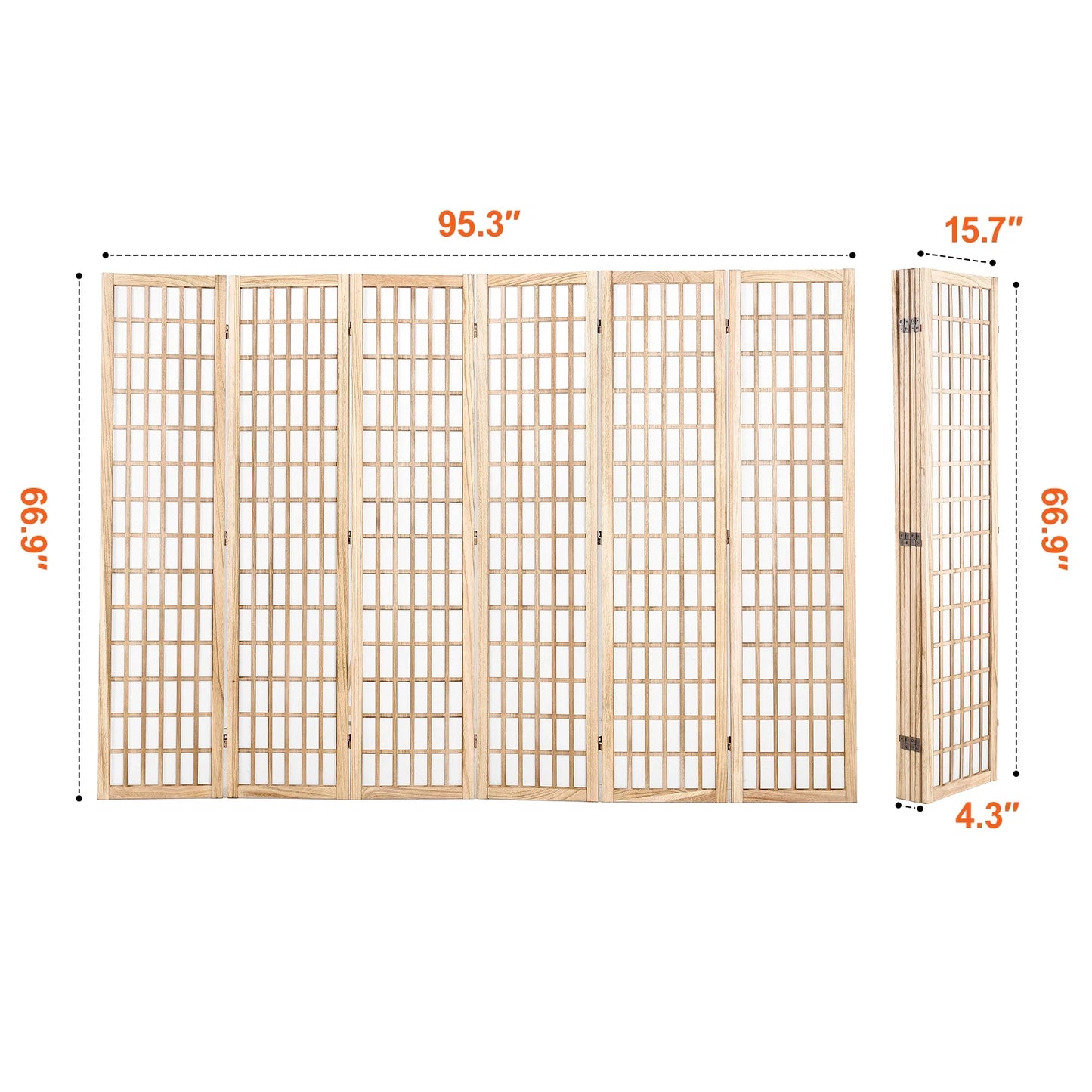 KFFKFF Space Separator, 6-Panel Oriental Style Room Separator, Wooden Foldable Indoor Privacy Barrier, Oriental Style Portable Decorative Panels, Ideal for Home Office, Dining Area & Sleeping