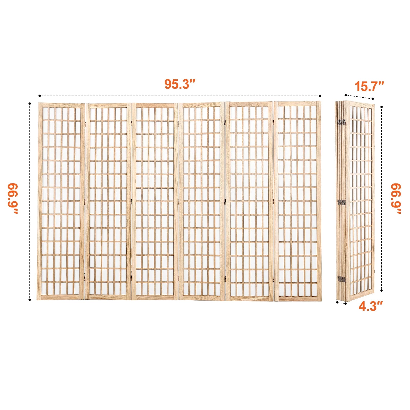KFFKFF Space Separator, 6-Panel Oriental Style Room Separator, Wooden Foldable Indoor Privacy Barrier, Oriental Style Portable Decorative Panels, Ideal for Home Office, Dining Area & Sleeping