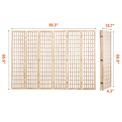 KFFKFF Space Separator, 6-Panel Oriental Style Room Separator, Wooden Foldable Indoor Privacy Barrier, Oriental Style Portable Decorative Panels, Ideal for Home Office, Dining Area & Sleeping