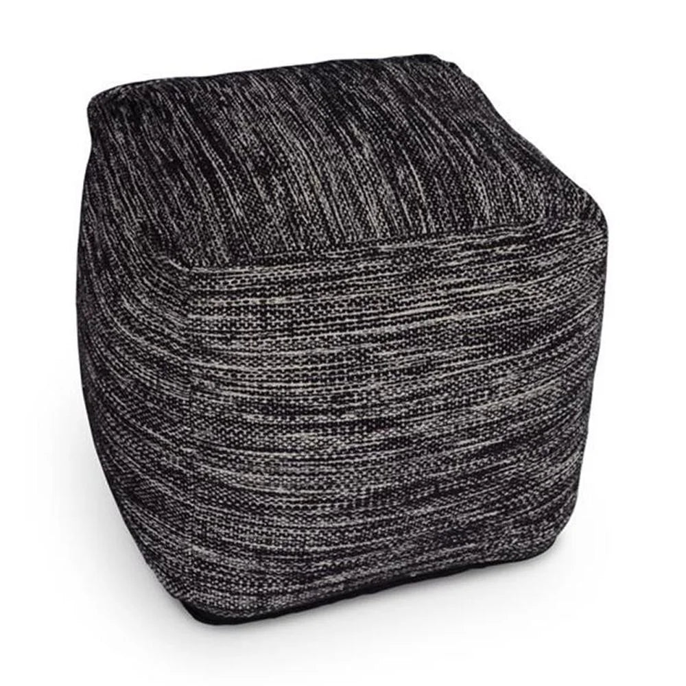 Steve Silver Omari Square Handwoven Black/Ivory Wool Pouf