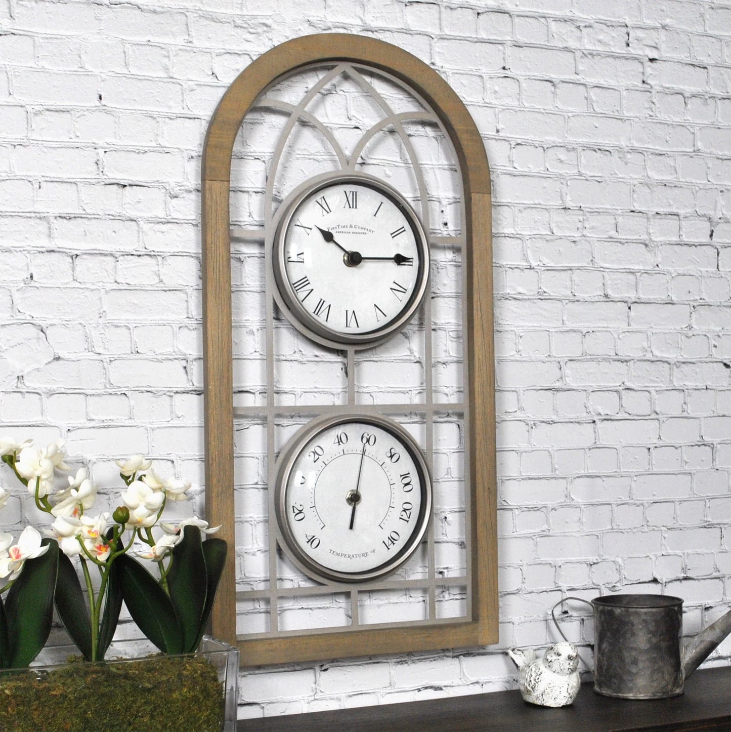 FirsTime & Co.® Brown Farmhouse Arch Outdoor Clock, Farmhouse, Analog, 10 x 2 x 20 in