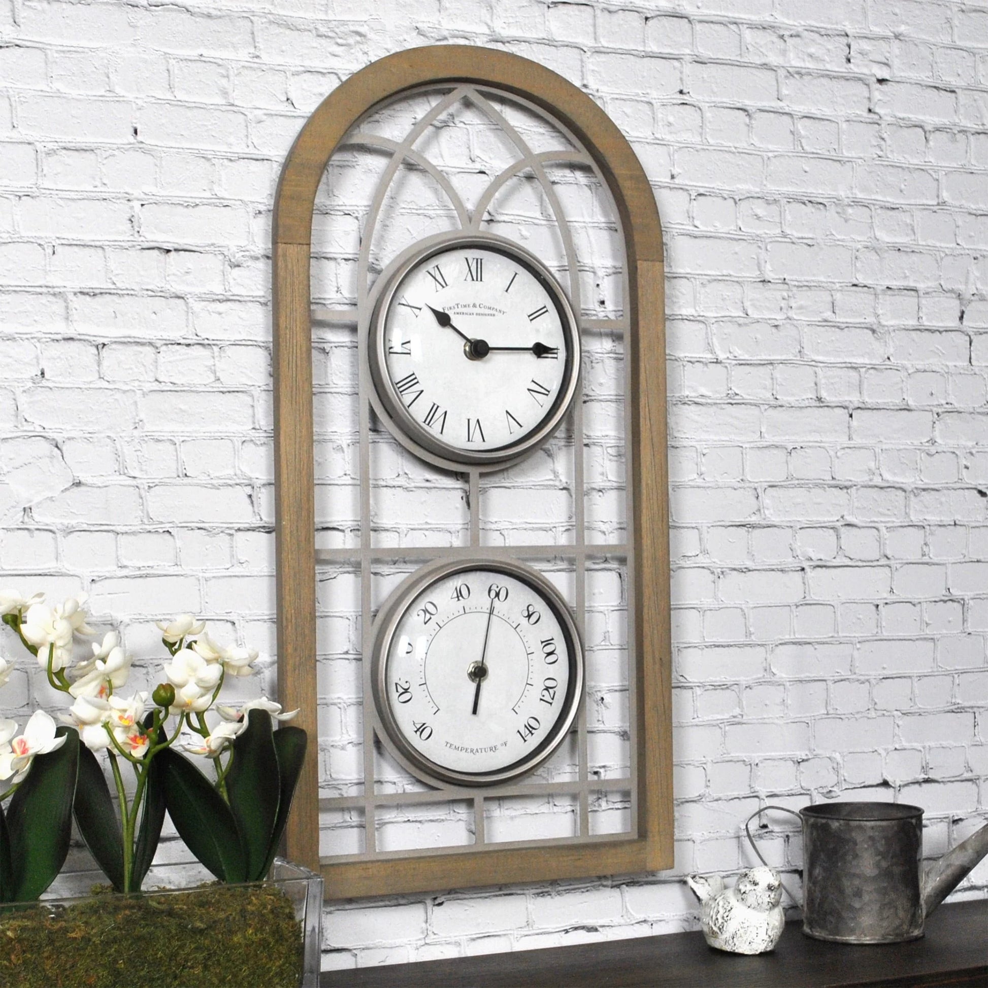 FirsTime & Co.® Brown Farmhouse Arch Outdoor Clock, Farmhouse, Analog, 10 x 2 x 20 in
