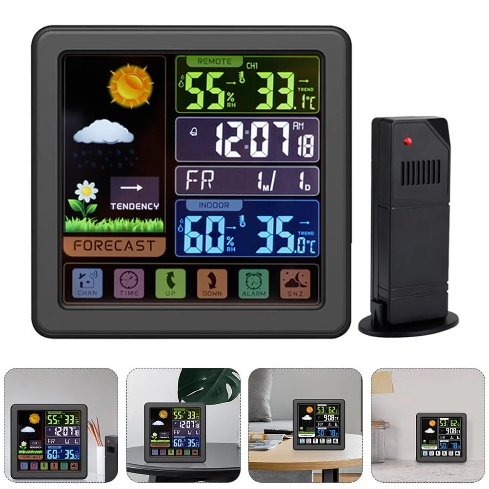 BESTONZON 1Pc LED Colour Screen Weather Clock Indoor Wireless Sensor Weather Clock