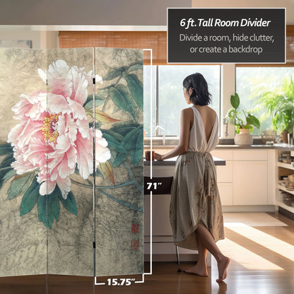 Oriental Furniture 6 Feet Tall Double Sided Doves and Peonies Canvas Room Divider