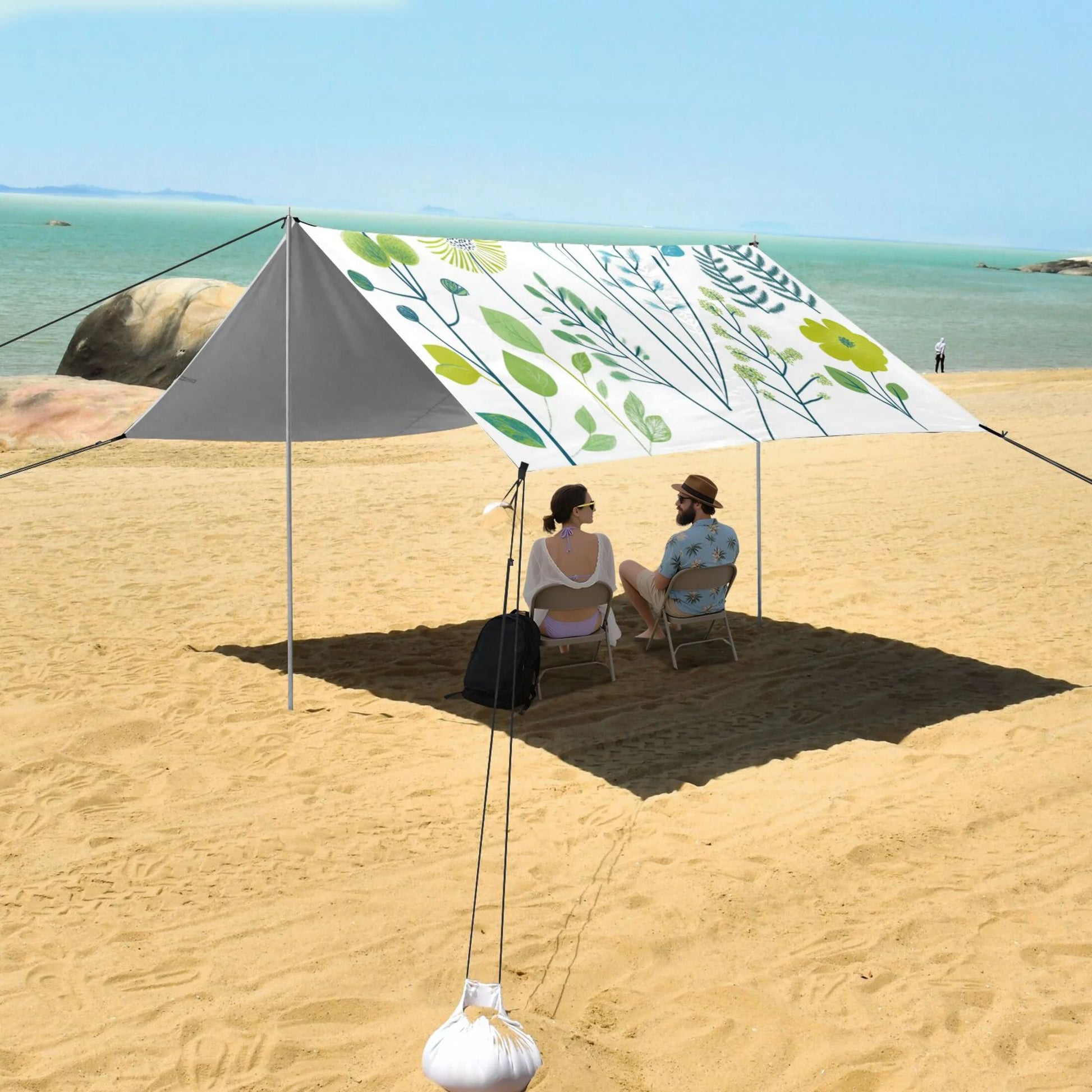Beach Tent Beach Canopy 9.2x10.5Ft Beach Tent Sun Shelter Outdoor Canopy with Carry Bag for Camping, Backyard and Picnics Blue-green Plants