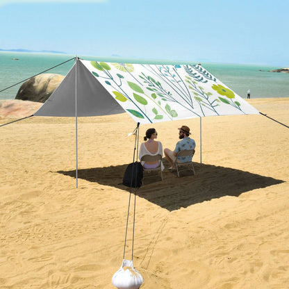 Beach Tent Beach Canopy 9.2x10.5Ft Beach Tent Sun Shelter Outdoor Canopy with Carry Bag for Camping, Backyard and Picnics Blue-green Plants