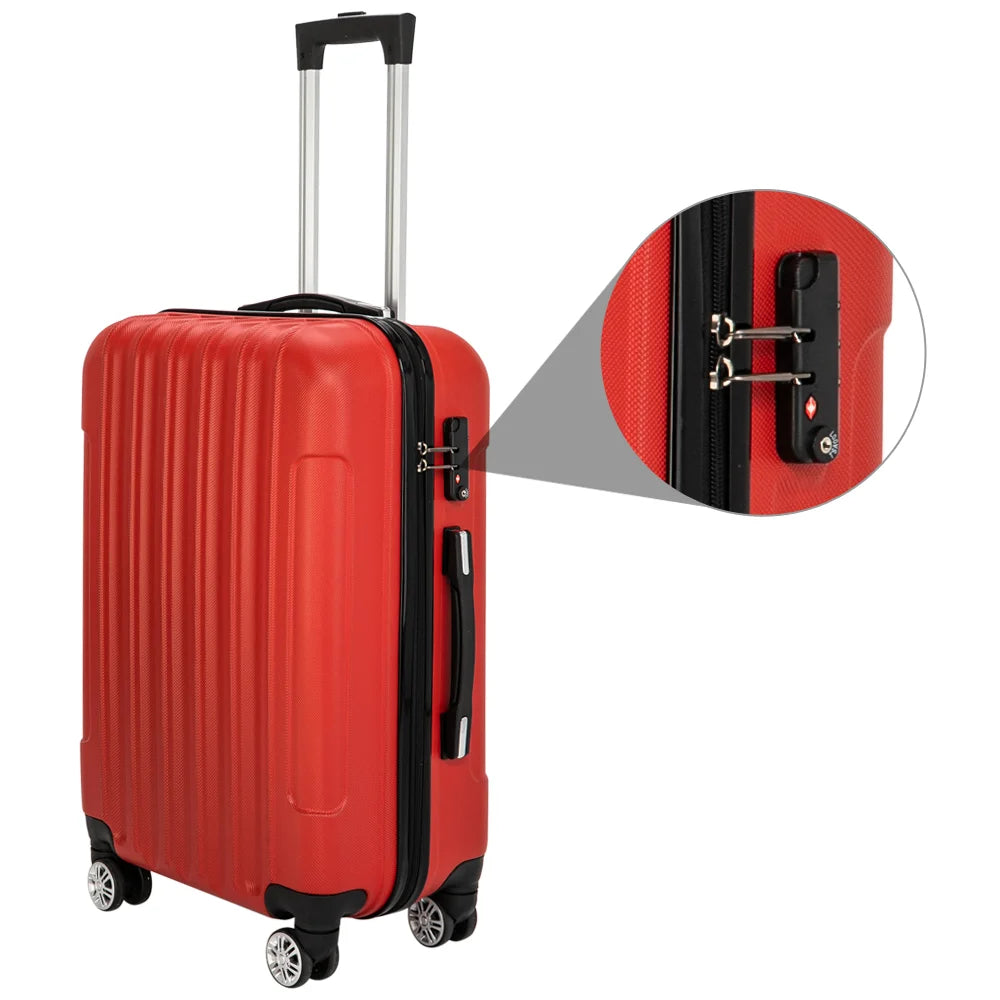 Red 3-Piece Hardshell Spinner Luggage Set (20in, 24in, 28in) - Large ABS Suitcase Set with 8 Wheels, Lightweight & Durable for Travel
