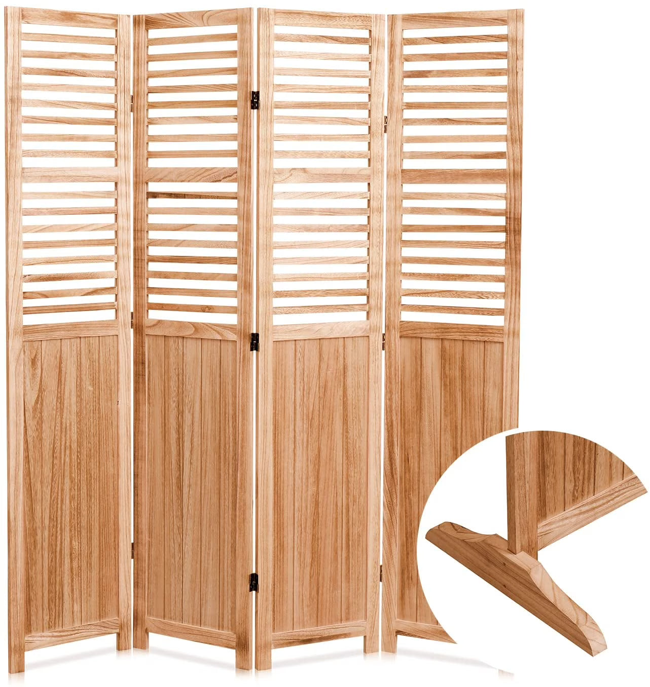 Privacy Screen 82.8'' W x 65'' H 6 - Panel Solid Wood Folding Room Divider, Natural,Outdoor Privacy Screen