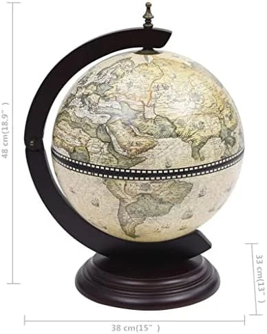 Green & Brown Tabletop Globe Wine Stand - Eucalyptus Wood with Antique Replica Frescoes and 16th Nautical Maps - Assembly Required