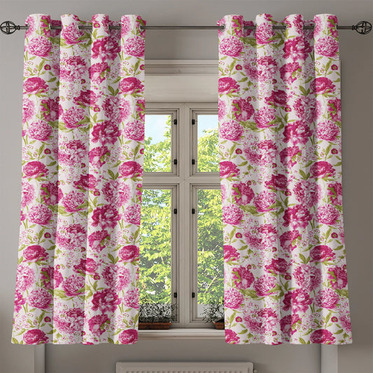Flowers Grommet Curtain, Floral Theme Vintage Pink Peonies and Leaves Spring Nature Pattern, Decorative 2-Panel Window Drapes for Bedroom Living Room, 50" x 54", Pink White Olive Green, by Ambesonne