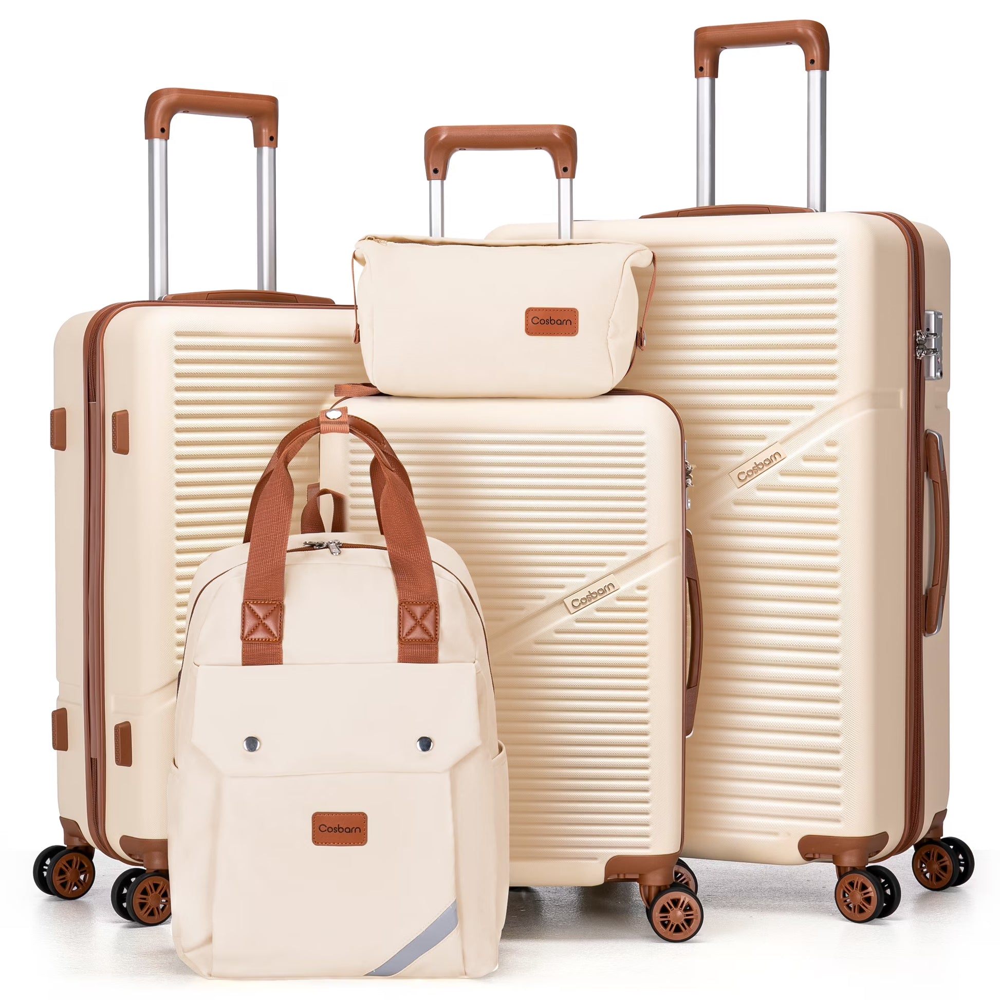 Cosbarn 5 Piece Luggage Sets ABS Hardshell Lightweight Suitcases Sets with TSA Lock Durable Spinner Wheels