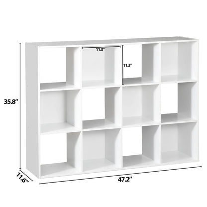 ZENSTYLE 12 Cubes Storage Shelves Organizer Bookshelf Display Cabinet for Home Office White