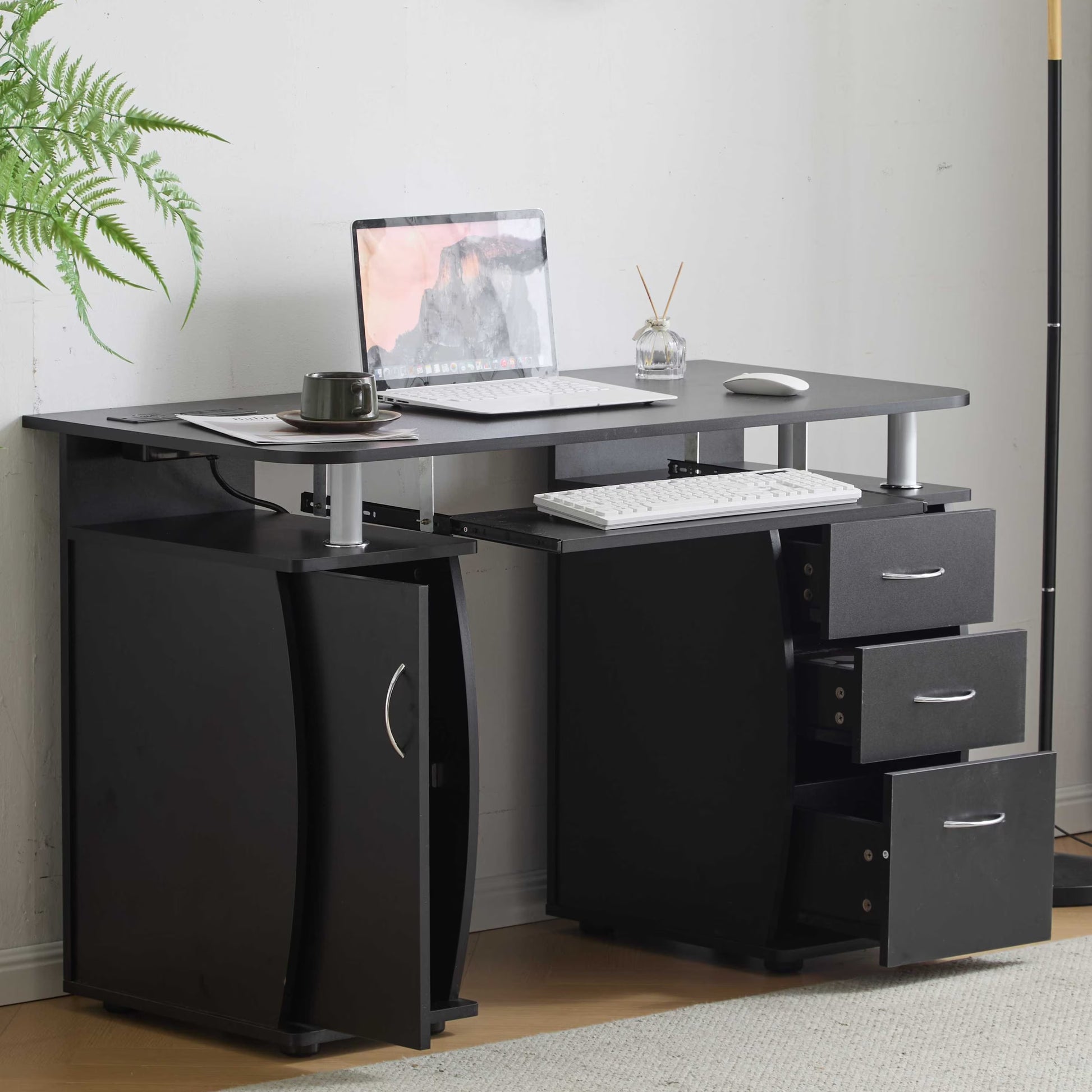 Ktaxon Brown Computer PC Desk Home Office Study Writing Table 3 Drawers Bookcase
