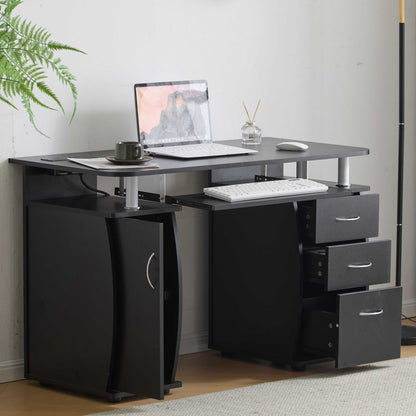 Ktaxon Brown Computer PC Desk Home Office Study Writing Table 3 Drawers Bookcase