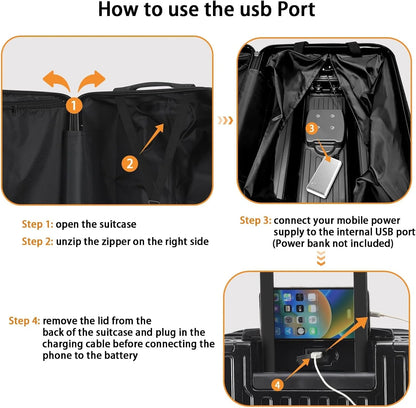 20 Inch Carry On Luggage With Cup Holder & USB Port, Airline Approved TSA-locked Luggage, Lightweight PC Material Travel Suitcase With 360° Spinner Wheel
