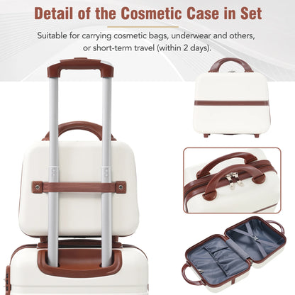 EUROCO 4-Piece Luggage Sets,Hardside Expandable Carry On Suitcase with TSA Lock,Cosmetic Case and Double Spinner Wheels,Lightweight Travel Luggage(20"/24"/28"),White