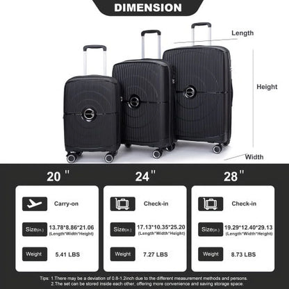 3 Piece Luggage Set Expandable Suitcases Set with Spinner Wheels & TSA Locks, Black