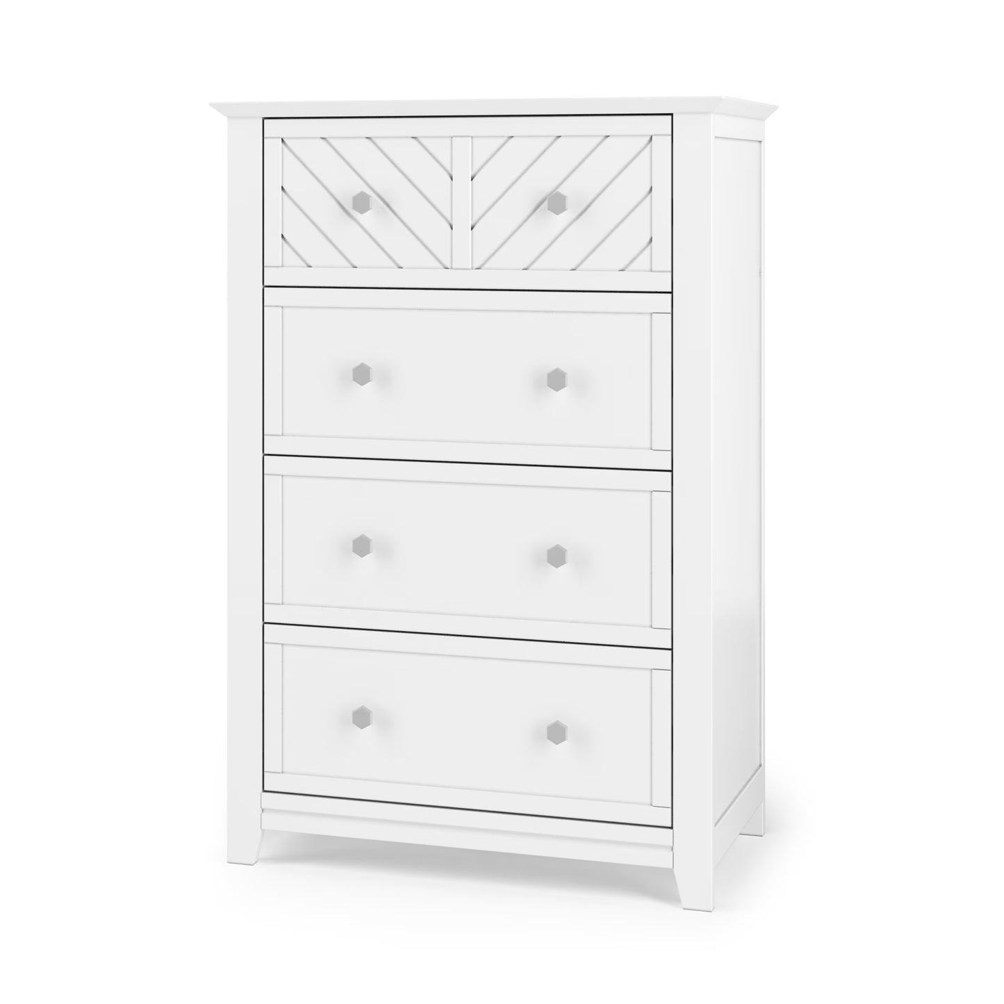 Child Craft Atwood 42" Interlocking 4-Drawer Chest for Nursery or Bedroom, Chevron Design, Anti-Tip Kit, Lunar Gray