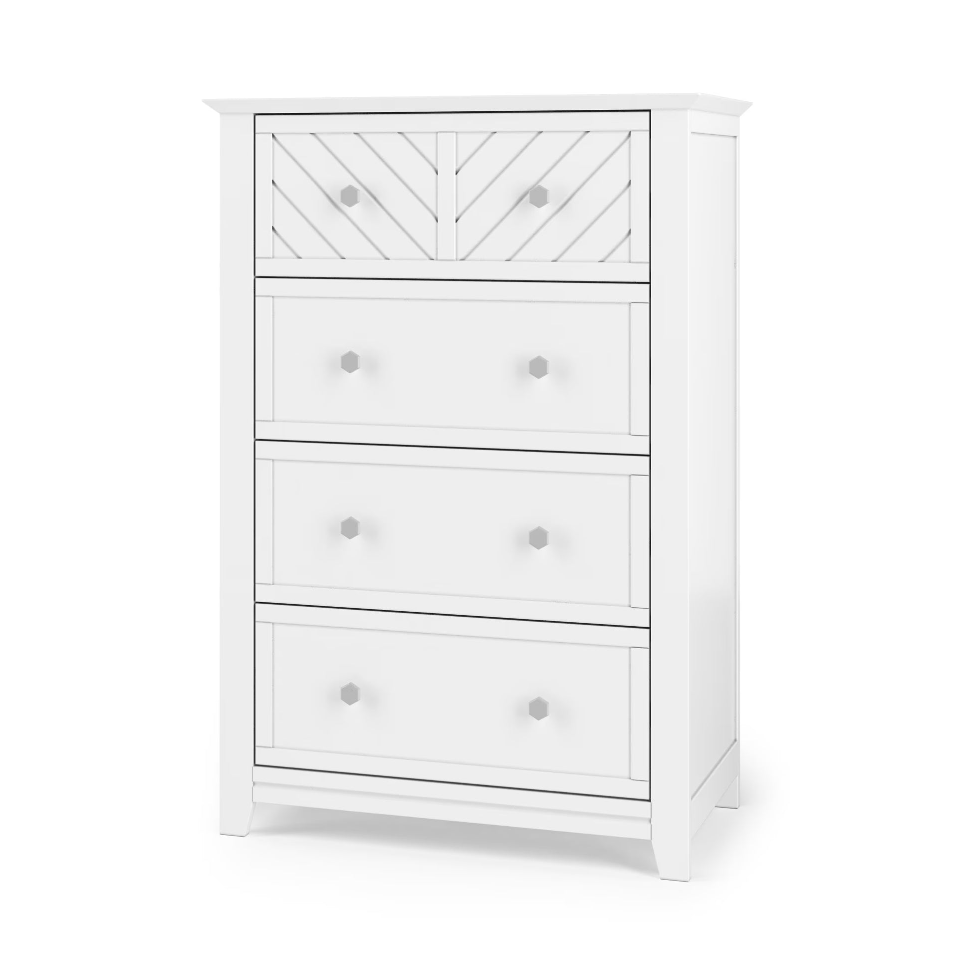 Child Craft Atwood 42" Interlocking 4-Drawer Chest for Nursery or Bedroom, Chevron Design, Anti-Tip Kit, Lunar Gray