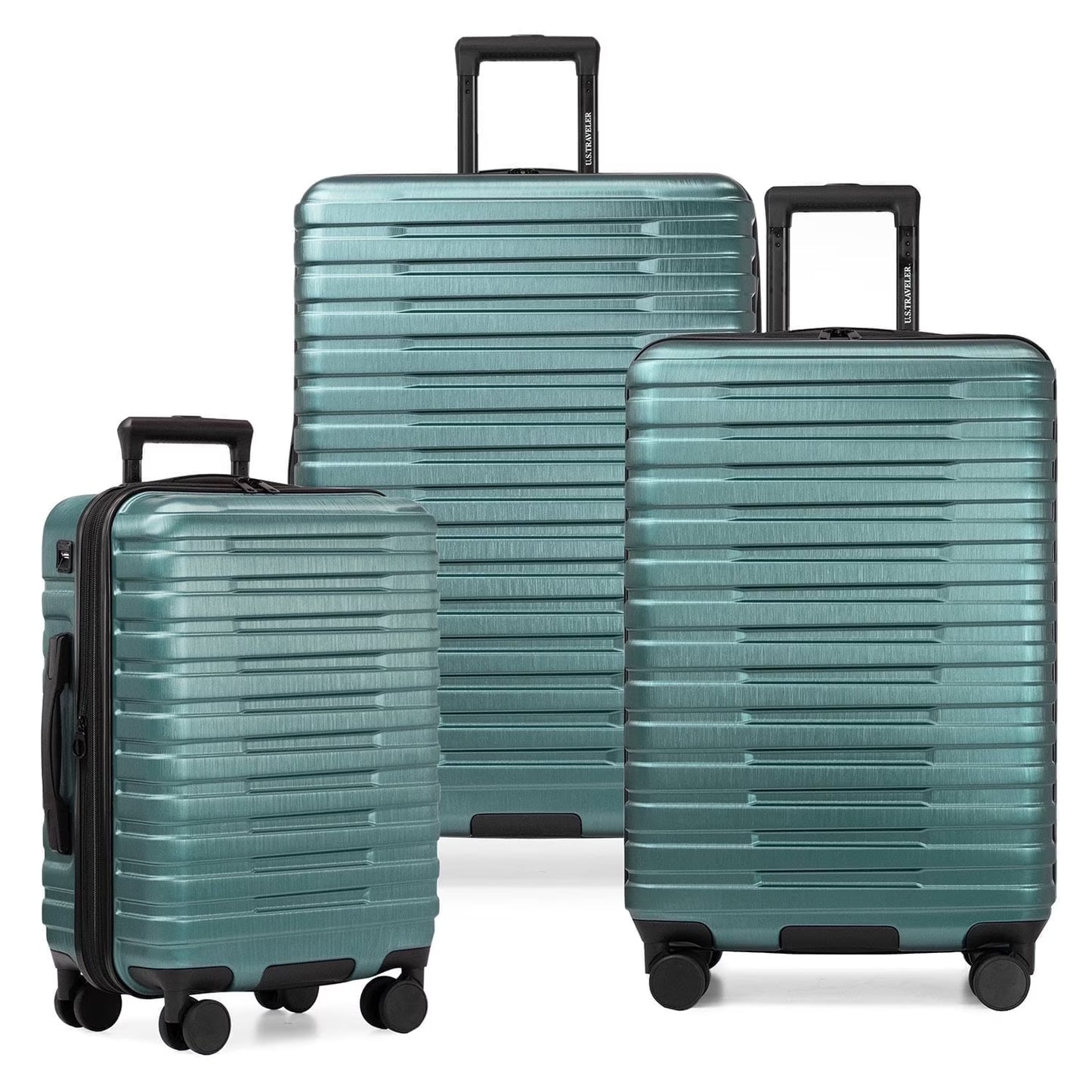 U.S. Traveler Boren Hardside Rugged Spinner Luggage Set w/USB Port, Navy, 3-Piece (22/26/30)
