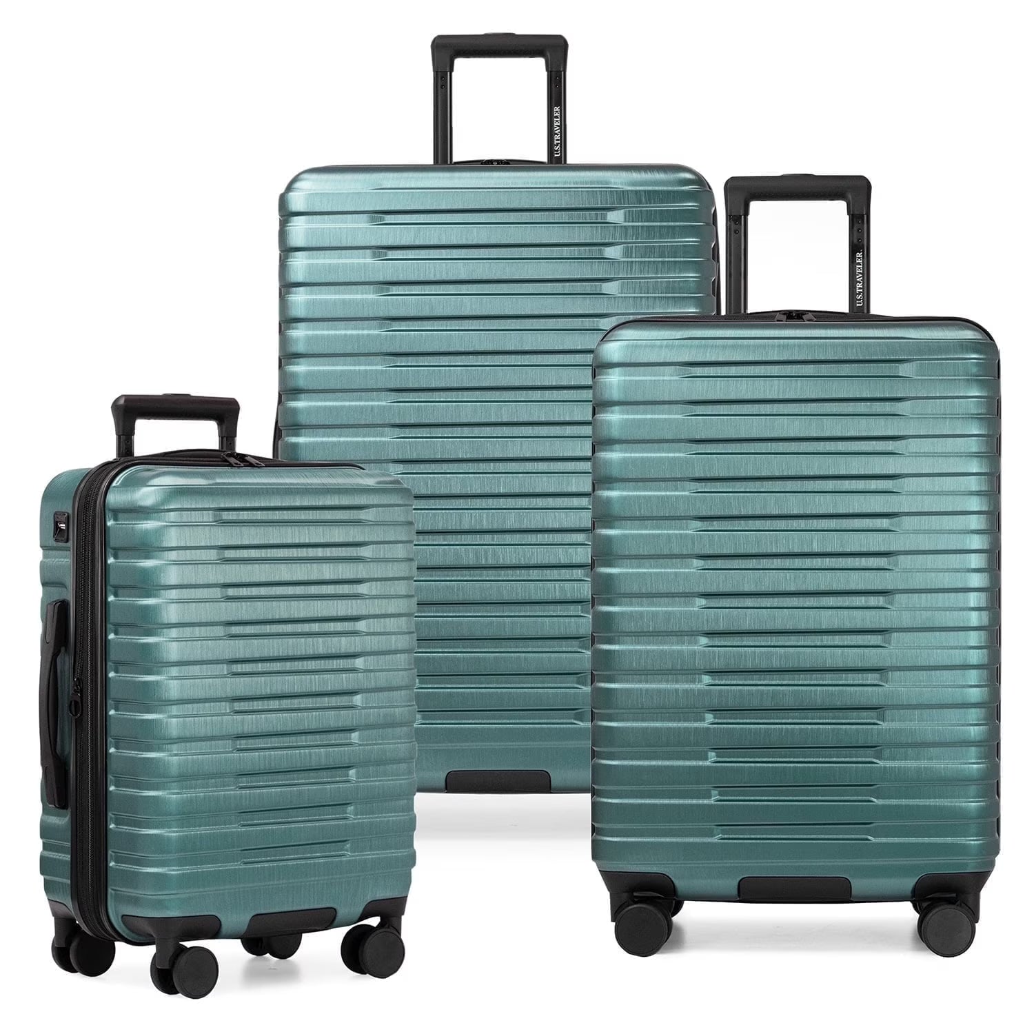 U.S. Traveler Boren Hardside Rugged Spinner Luggage Set w/USB Port, Navy, 3-Piece (22/26/30)