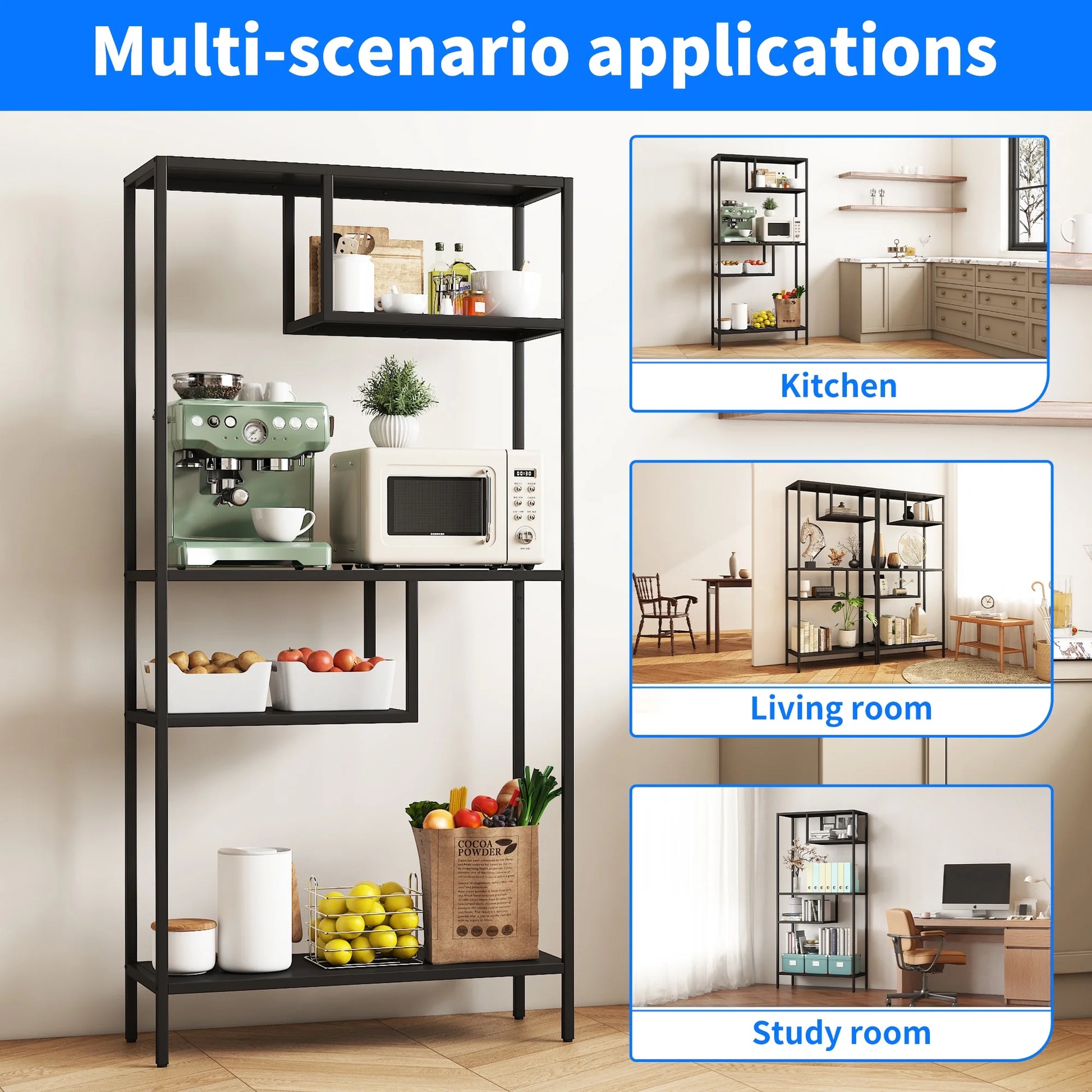 Modern Storage Shelf with 4 Compartments & Metal Legs, Freestanding Organizer,Book Shelves Display Shelves for Living Room, Bedroom, Home Office