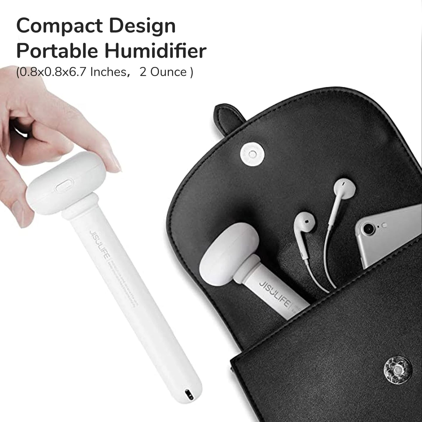 JISULIFE Mini Portable Humidifier, Small USB Personal Humidifiers with Ultra Quiet, Container Diversity, Auto Shut off, Tiny Travel Easy Use Humidifier for Plants, Car, Office, Hotel - White