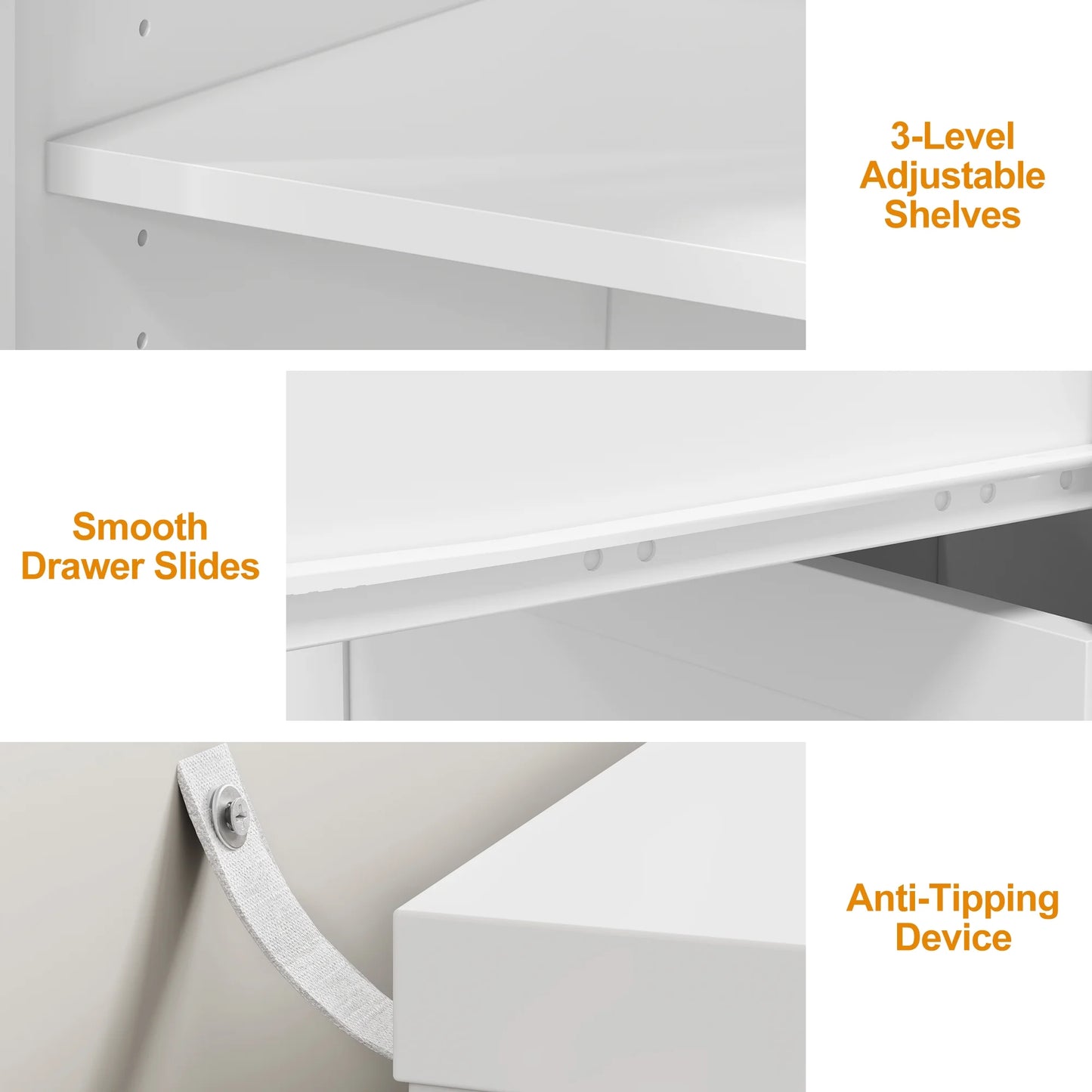 CozyHome 59° Extendable Corner Vanity Desk with Rotatable Tabletop, Large White Makeup Vanity Table for Women Girl, 3 Drawer & 1 Door, Wood Vanity Dresser for Apartment, Dorm, Study Room, Home Office