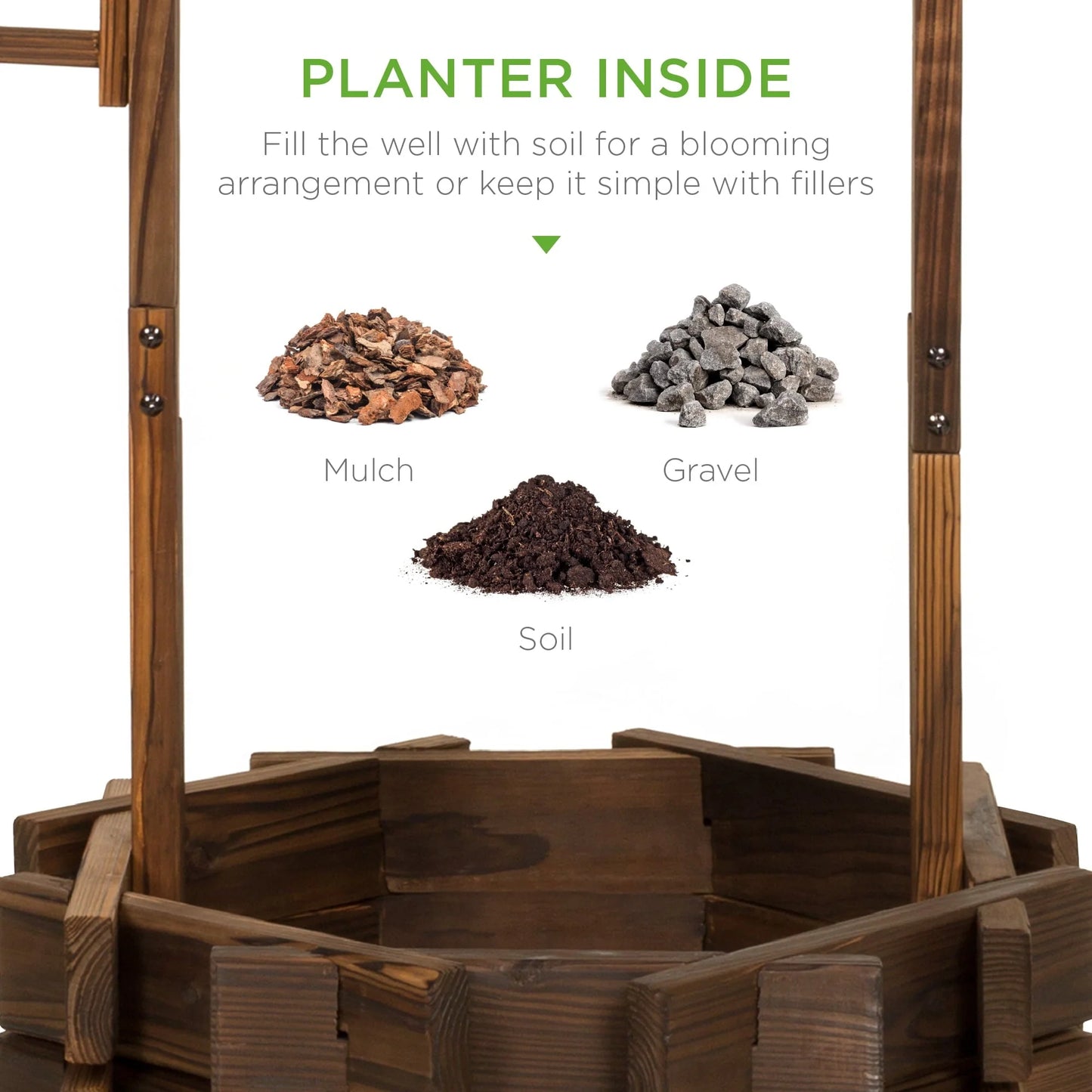 Best Choice Products Rustic Wooden Wishing Well Planter Outdoor Home Decor for Patio, Garden, Yard w/Hanging Bucket