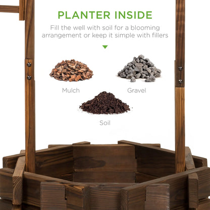 Best Choice Products Rustic Wooden Wishing Well Planter Outdoor Home Decor for Patio, Garden, Yard w/Hanging Bucket