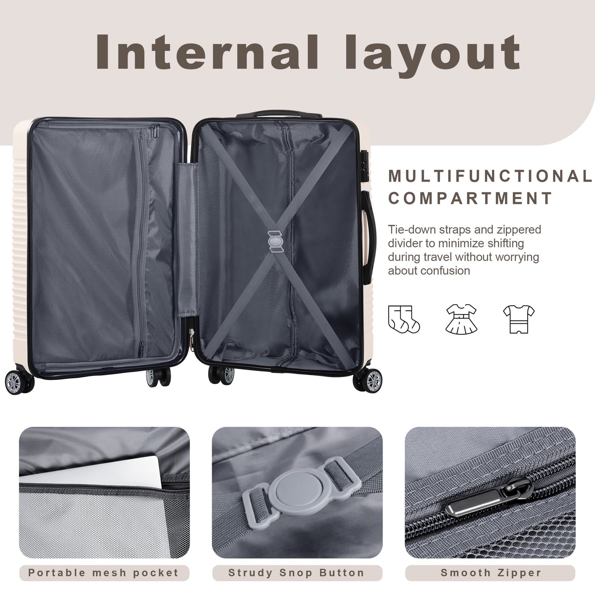 Sunbee Luggage Sets 3 Piece Hardshell Luggage Hardside Luggage Set Lightweight Suitcases with Spinner Wheels, TSA Lock