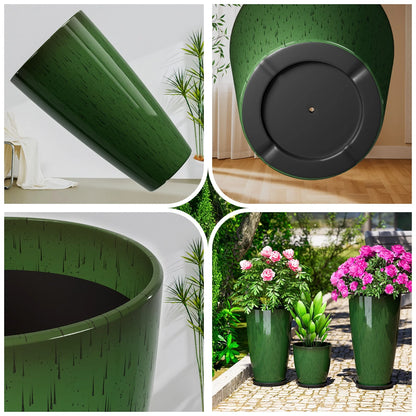 24,21,10 inch Large Planter for Indoor & Outdoor Plants, Set of 3, Sturdy Plant Flower Pots Modern Decor for Front Porch Patio,Blue