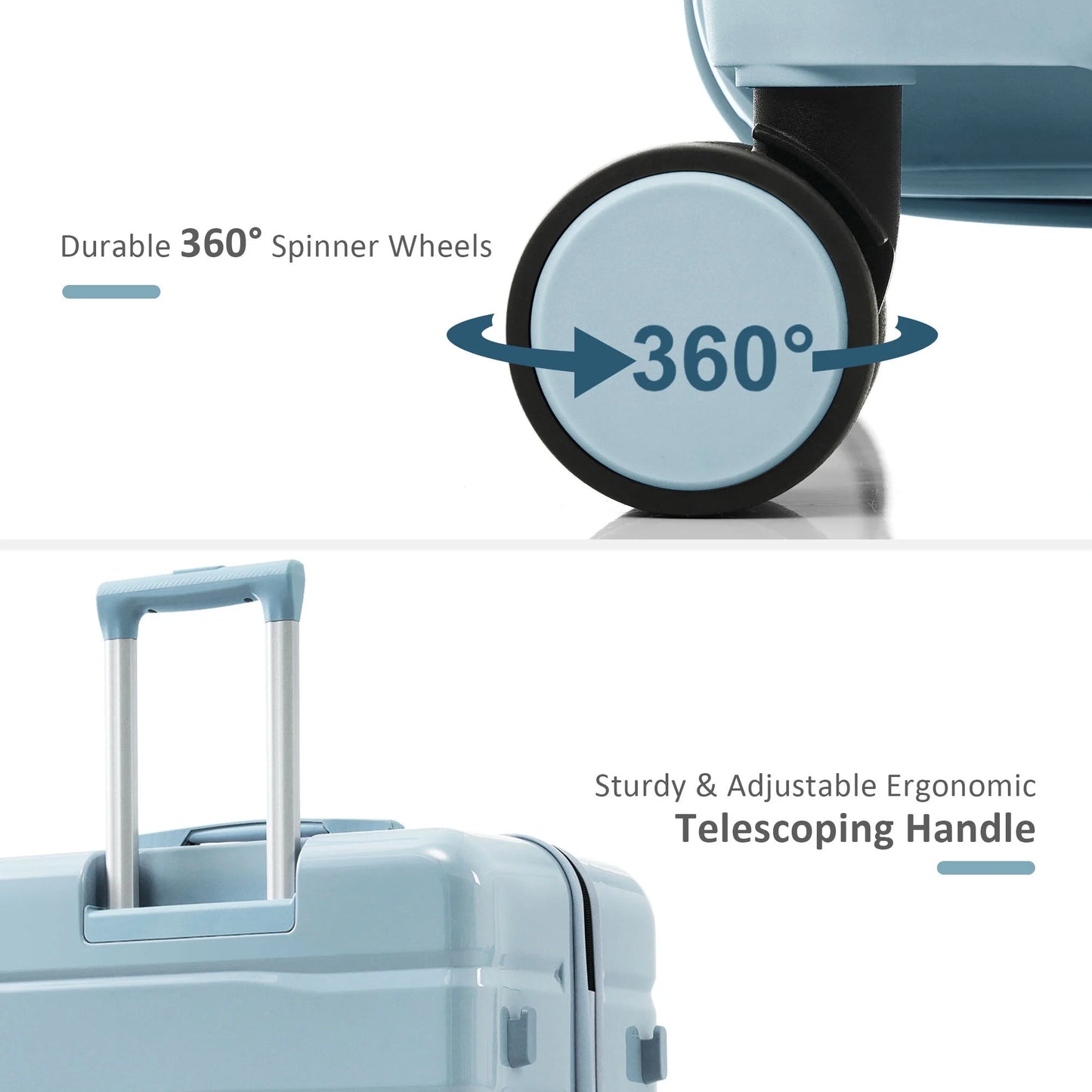 EUROCO 5 Piece Luggage Sets,ABS Hardside Carry On Suitcase with TSA Lock, Side hooks,4 360° Spinner Wheels,Expandable Duffel Bag & Foldable Backpack,20"/24"/28",Grey