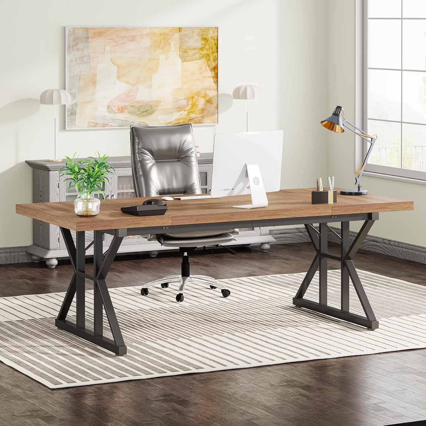 Tribesigns 71" Executive Desk, Large Computer Desk Study Writing Table for Home Office (Brown/White)