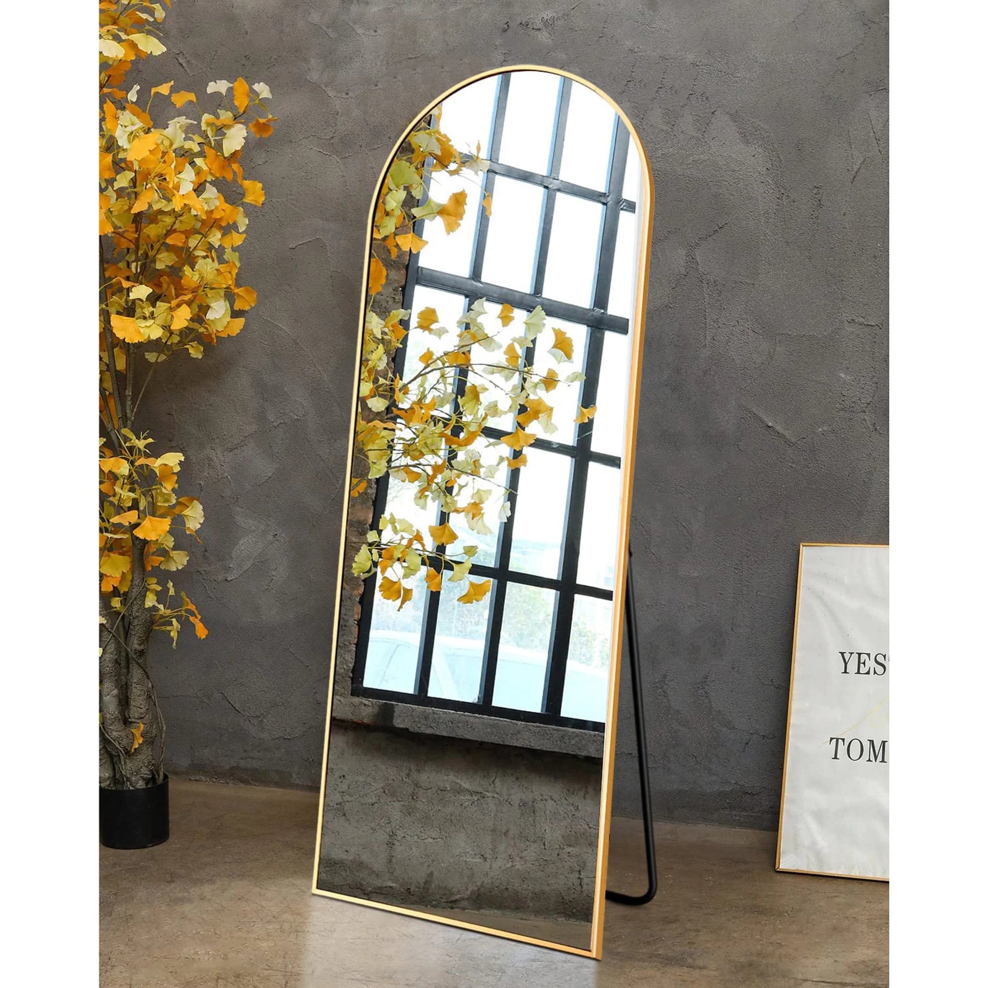 Vlush Full Length Mirror, 65"x22" Arched Floor Mirror, Full Body Standing Mirror with Aluminum Frame (Gold)
