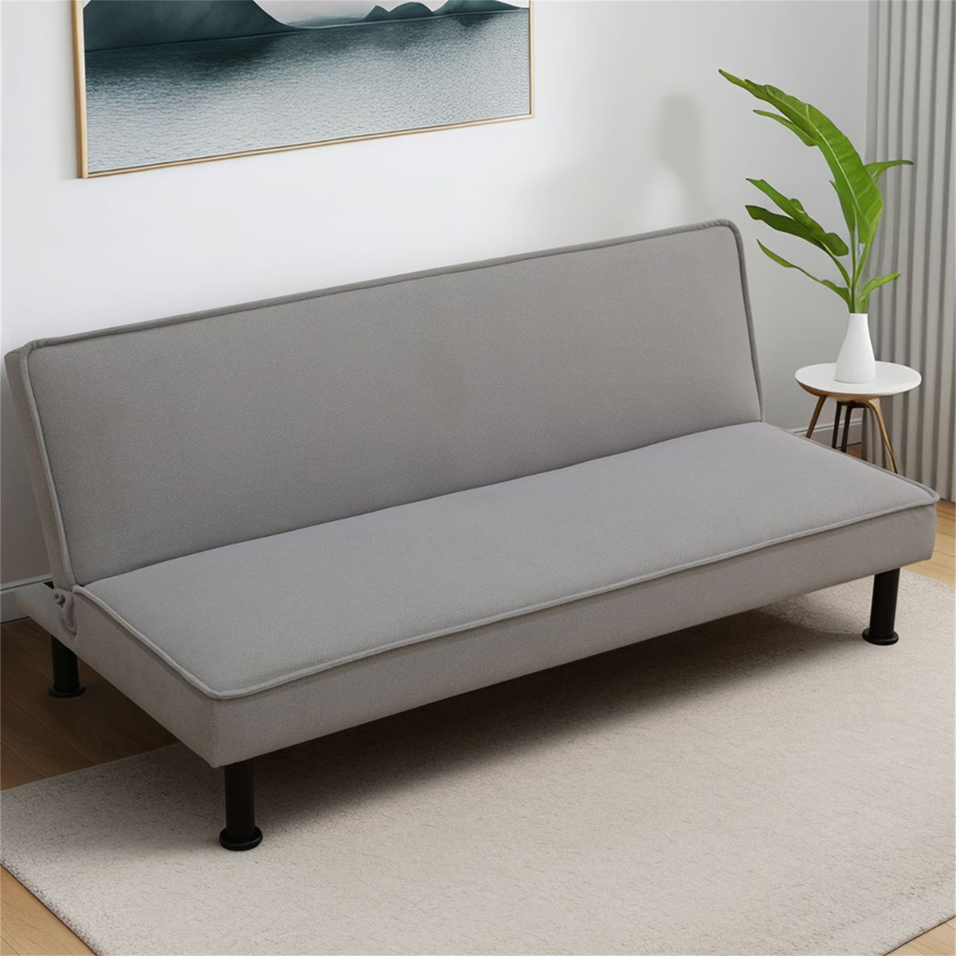 Aukfa Modern Futon Convertible Sofa Bed for Home Office, Adjustable Backrest, Flannel, Orange