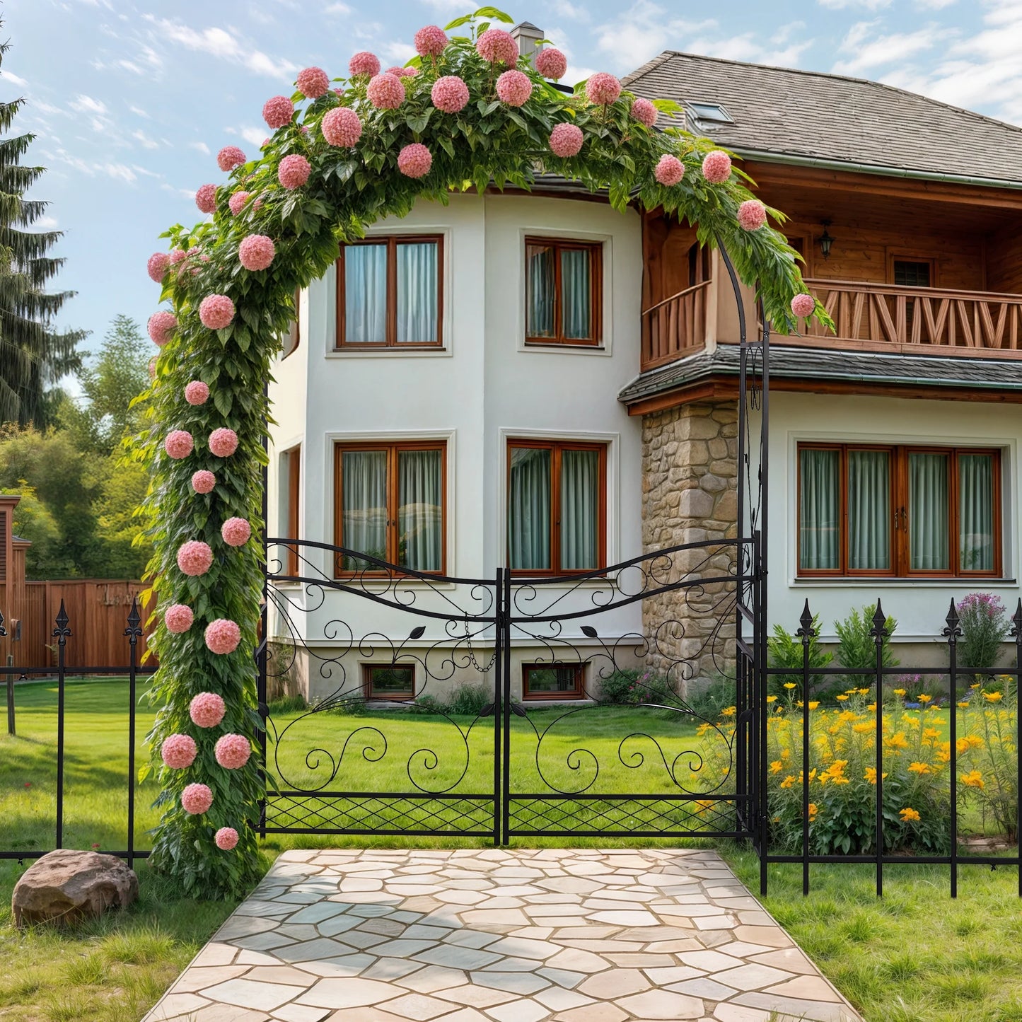 Ktaxon Garden Arch, Iron Arch for Climbing Plants, 7.2 FT Garden Arch With Seat Weather-Resistant, Black