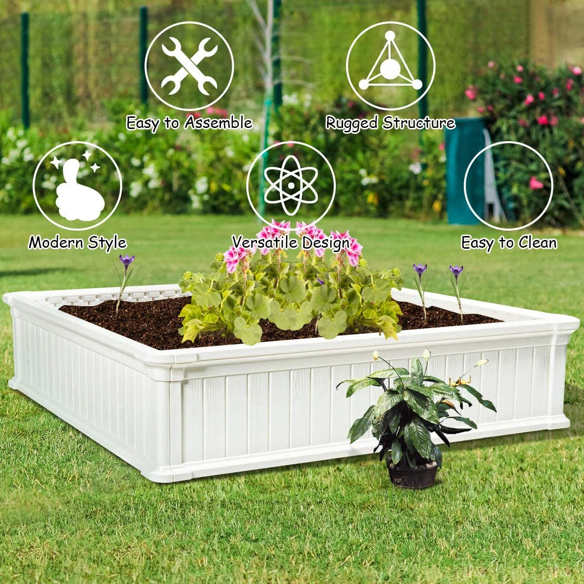 Tumis Raised Garden Bed, Planter for Flower Vegetables, Outdoor Plant Box Patio Backyard, Easy Assembly (48.5''Lx48.5''Wx12''H, White)