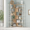 7-Tier Bookcase, L-Shaped Corner Bookcase, Tall Bookshelf with Metal Frame, Industrial Style Shelf with Open Storage, Bookshelf for Home Office Living Room and Bedroom, Gold+White