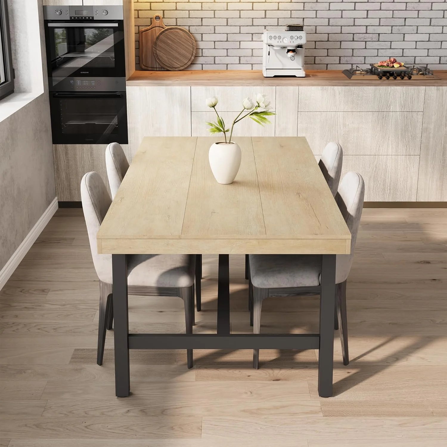 70 Inch Farmhouse Dining Table for 6 to 8, Large Rectangular Dinner Table for Dining Room, Home Office, Living Room, Gray