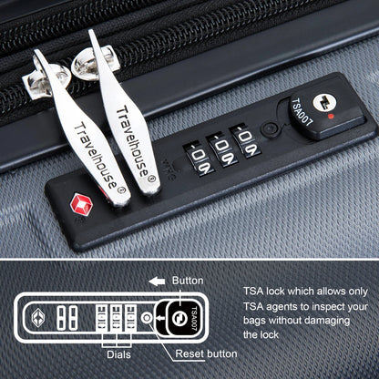 Travelhouse 3 Piece Luggage Set Expandable Hardshell Lightweight Suitcase with TSA Lock Spinner Wheels 20in24in28in.(Gray)