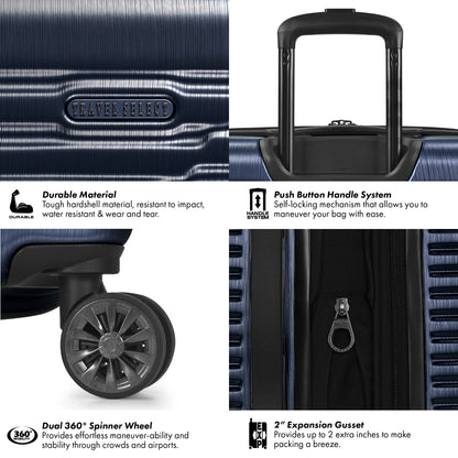 Travel Select Sunny Side Hardside Spinner Luggage with Spinner Wheels, Navy, 30" Large Checked