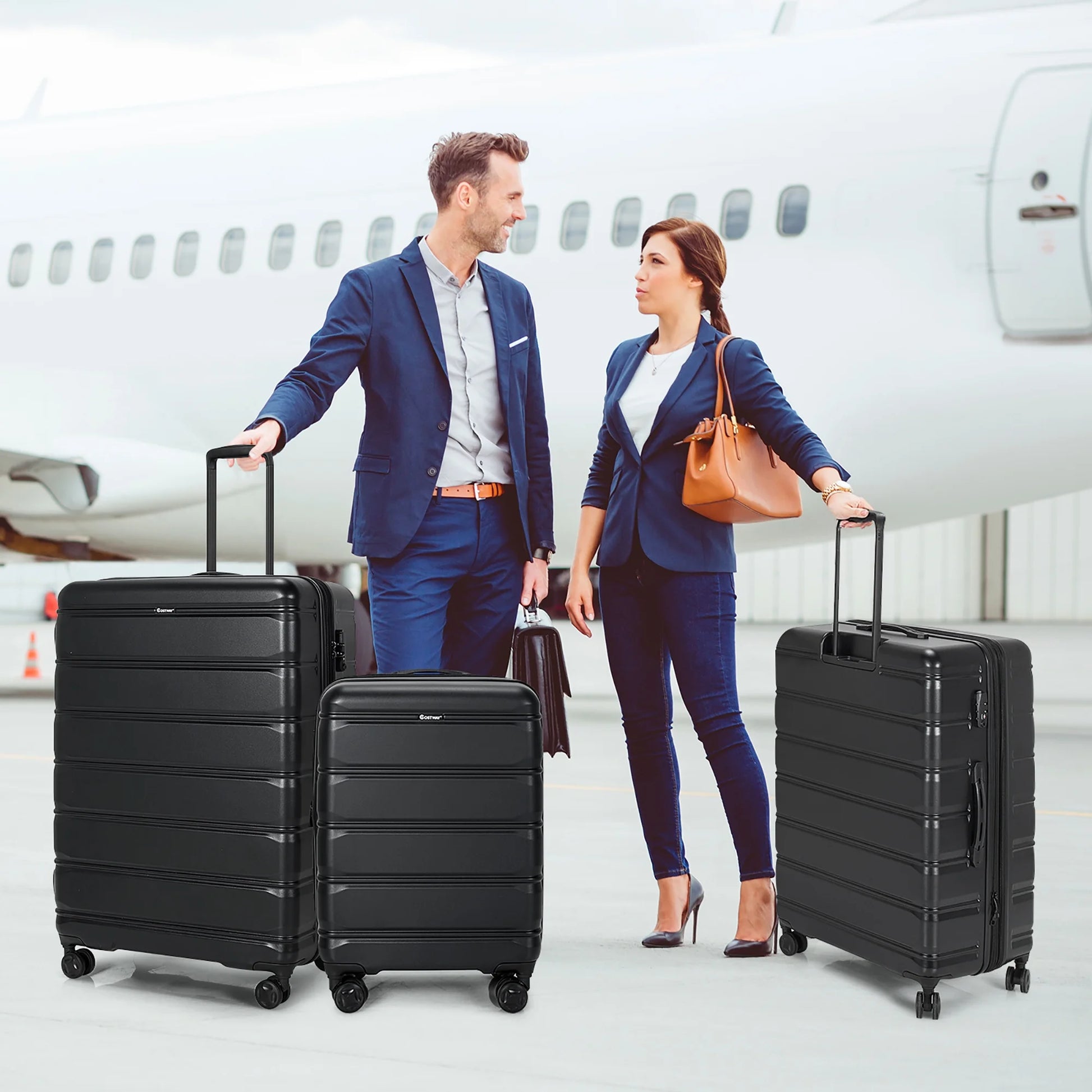Costway 3 Piece Hardshell Luggage Set Ex pandable Suitcase w/TSA Lock & Spinner Wheels
