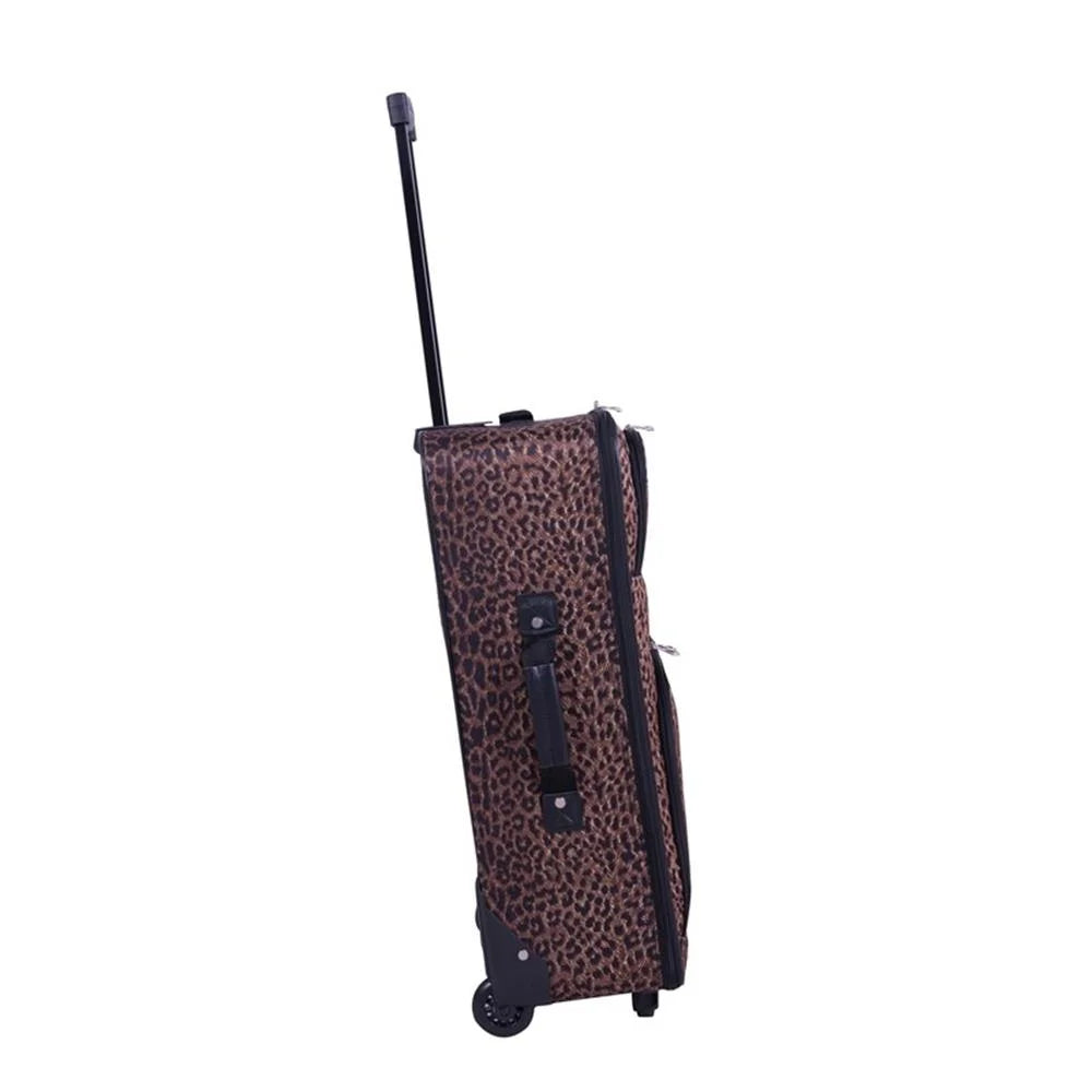 Pemberly Row Traditional Polyester 5-Piece Luggage Set in Leopard