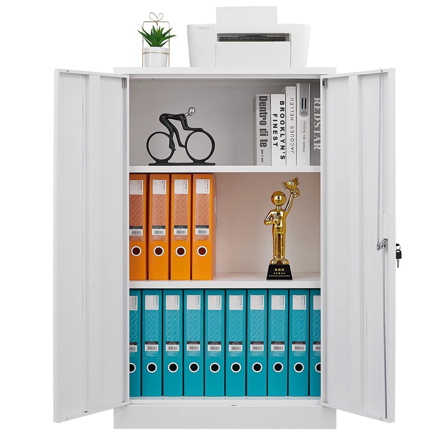 Metal Storage Cabinet with Locking Doors and Adjustable Shelf, Folding Filing Storage Cabinet, Rolling Storage Locker Cabinet for Home Office,School,Garage, White